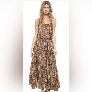 Free People Valerie Maxi Dress Floral Tier Ruffle Tiered Tan Black size XS